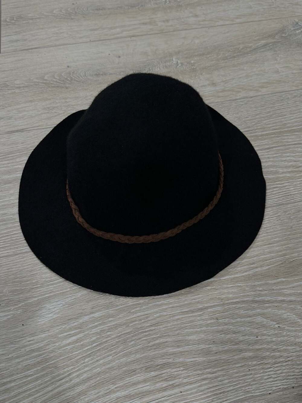 Hinge 100% Wool Wide Brim Fedora Hat Black Boho Western Rancher Classic